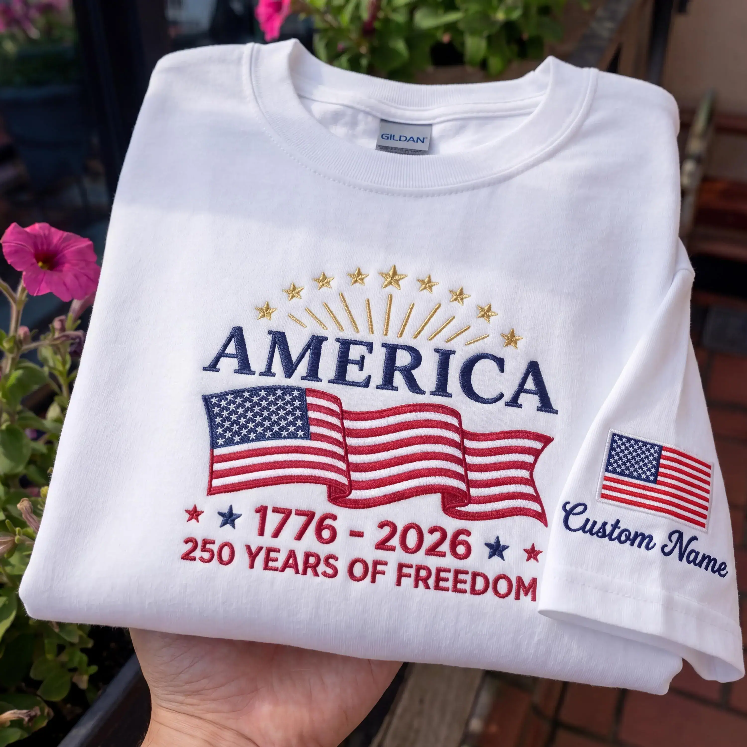 Personalized Embroidered 1776–2026 250th Anniversary Shirt,Vintage Independence Day Patriotic Tee, American Flag Freedom Shirt,July 4th Gift
