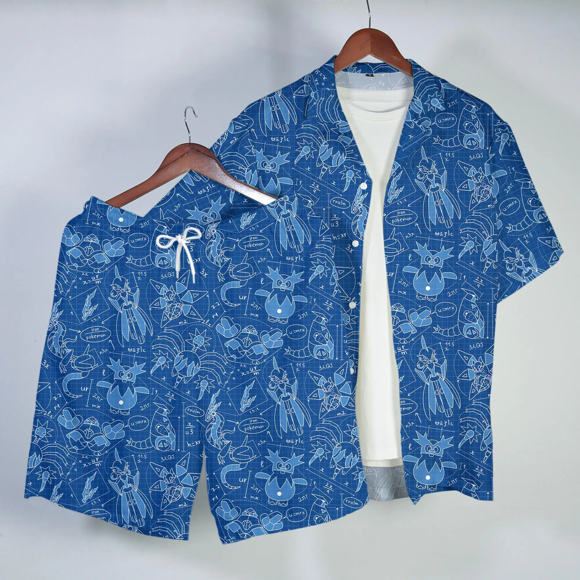 Iron Valiant Iron Bundle Hawaiian Shirt Tropical Button Up Shirt Summer Beach Short Futuristic Pattern Matching Set Iron Valiant Shirt Gifts
