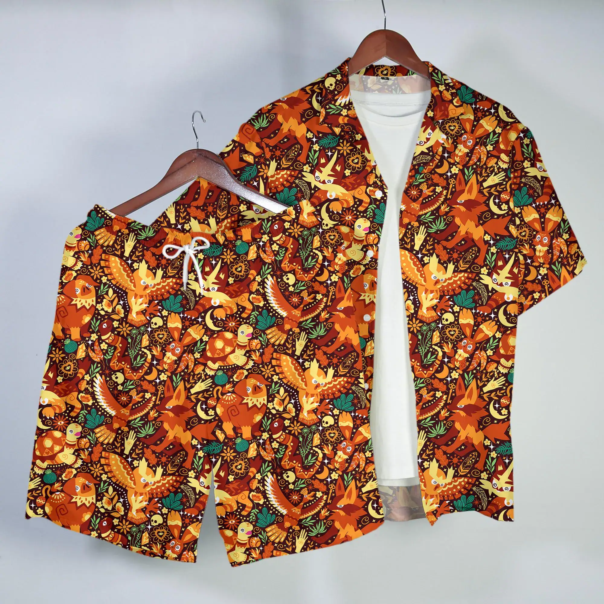 Torracat Noctowl Hawaiian Shirt Tropical Button Up Shirt Summer Beach Short Forest Pattern Matching Set Unisex Outfit Torracat Shirt Gifts