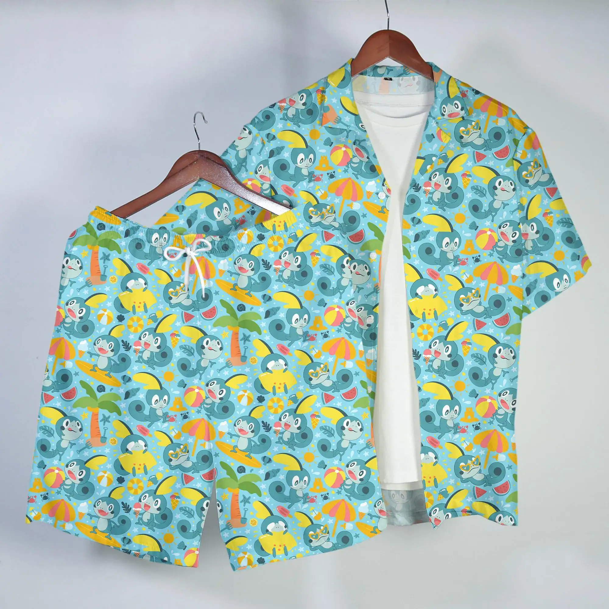 Sobble Hawaiian Shirt Tropical Button Up Shirt Funny Summer Beach Short Cute Ocean Pattern Matching Set Unisex Outfit Sobble Shirt Gifts