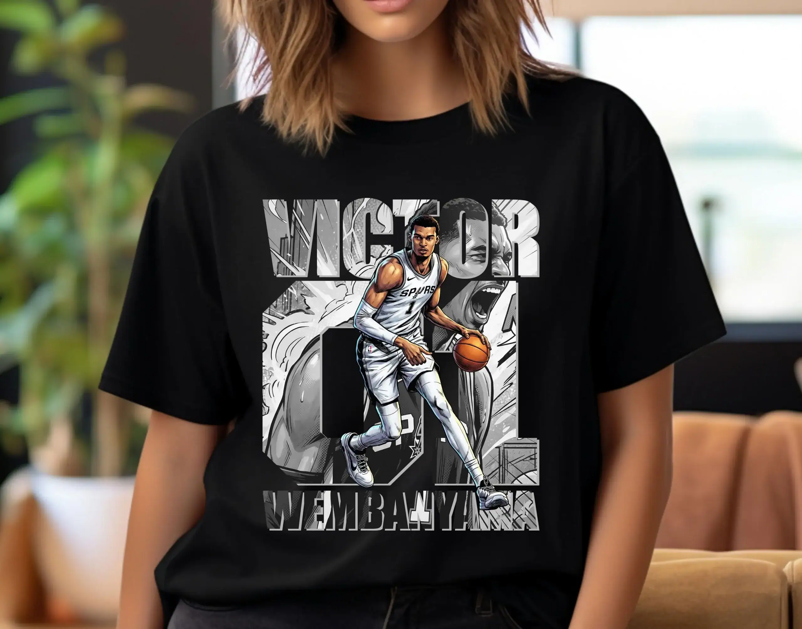 Basketball Player T-Shirt Design: Wembanyama Comic Graphic Tee