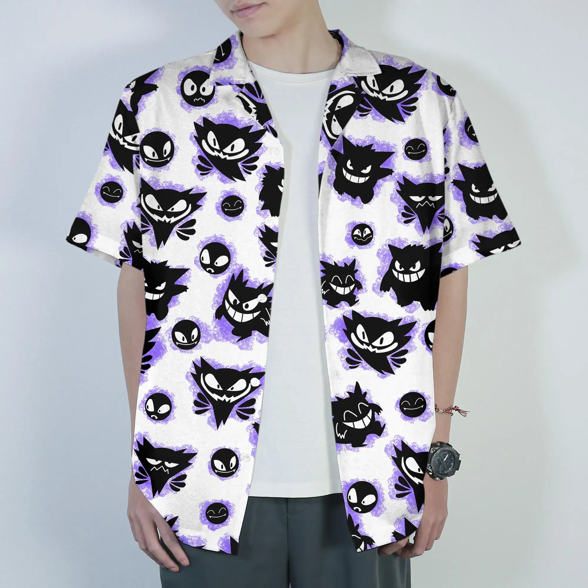 Gengar Hawaiian Shirt Tropical Button Up Shirt Funny Summer Beach Short Ghost Pattern Matching Set Unisex Outfit Gengar Shirt Gifts - Image 2
