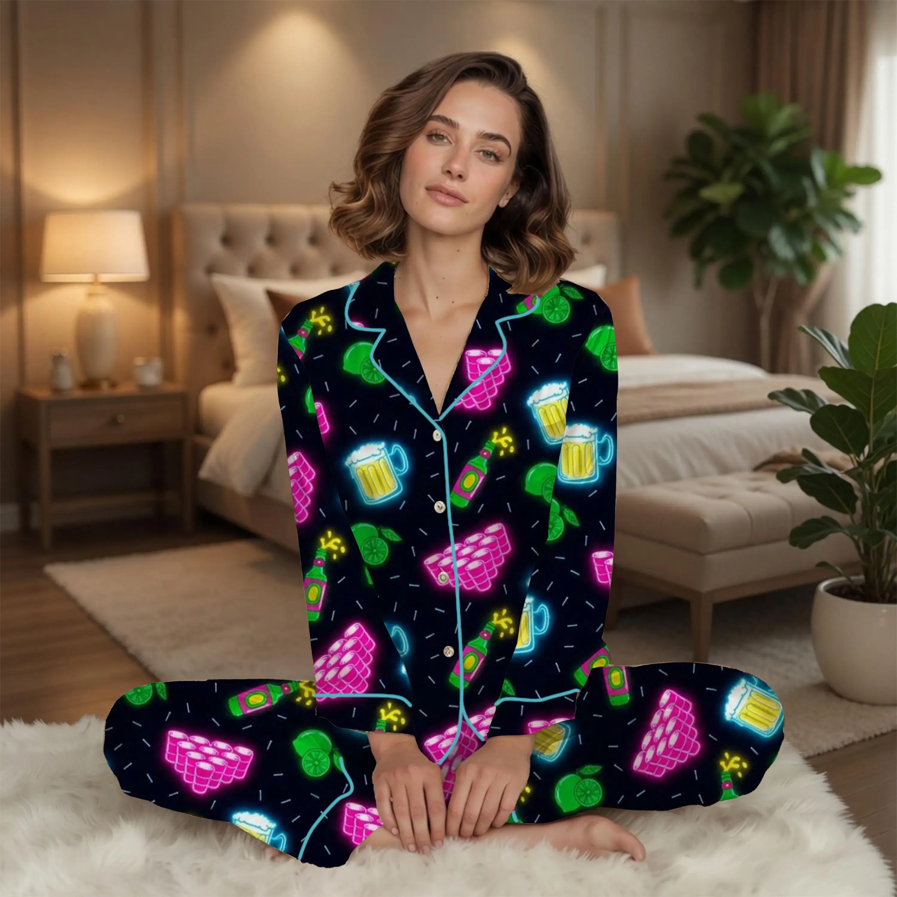 Funny Birthday Party Gift Pajamas, Bachelorette Party Neon Satin Pajamas, Gift for Beer Lovers, Weekend Vibes Gift for Her, Kid PJs