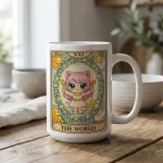 Enchanting World Tarot Mug Gift Cute Cat Coffee Cup Mystical Spiritual Ceramic Mug Gift For Her Witchy Aesthetic