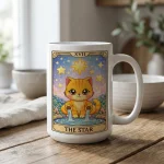 Cute Tarot Cat Mug Gift Star Card Coffee Cup Kawaii Cat Astrology Mug Mystic Ceramic Mug Birthday Gift Idea For Tarot Lovers