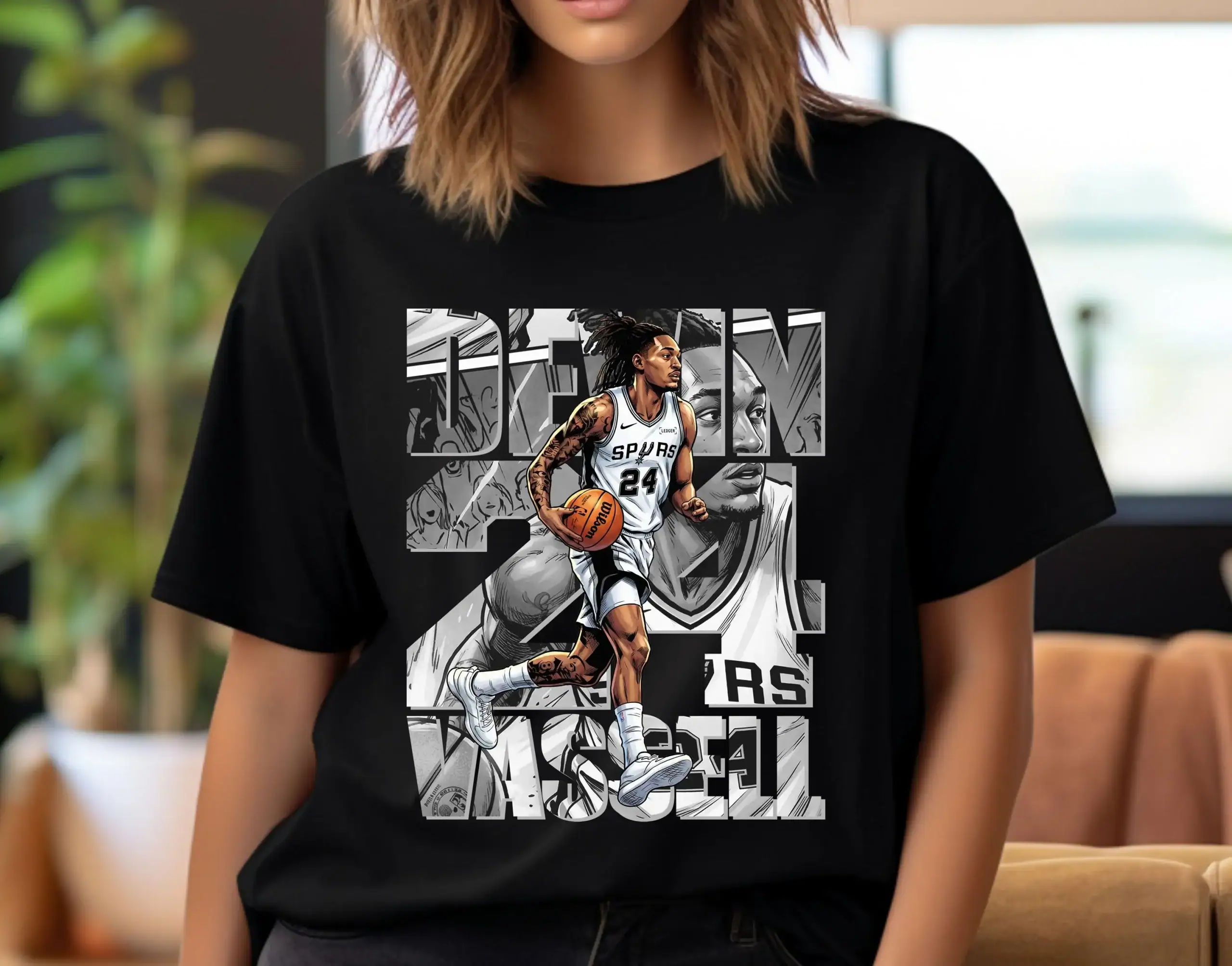 Basketball Player T-Shirt Design: Vassell Comic Graphic Shirt Basketball Player T-Shirt Design: Vassell Comic Graphic Shirt - Image 1