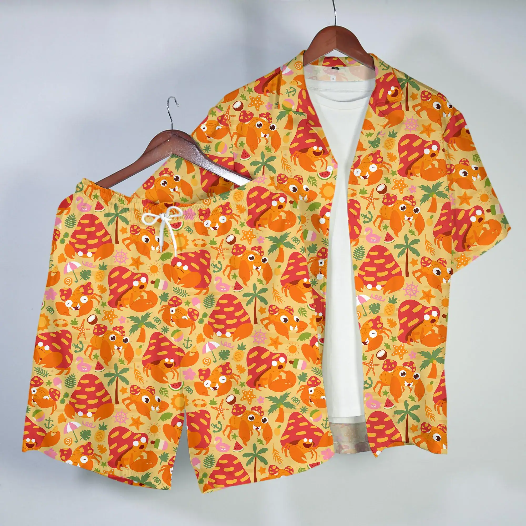 Parasect Hawaiian Shirt Cute Tropical Crab Pattern Button Up Shirt Summer Beach Short Matching Set Unisex Outfit Parasect Shirt Gifts