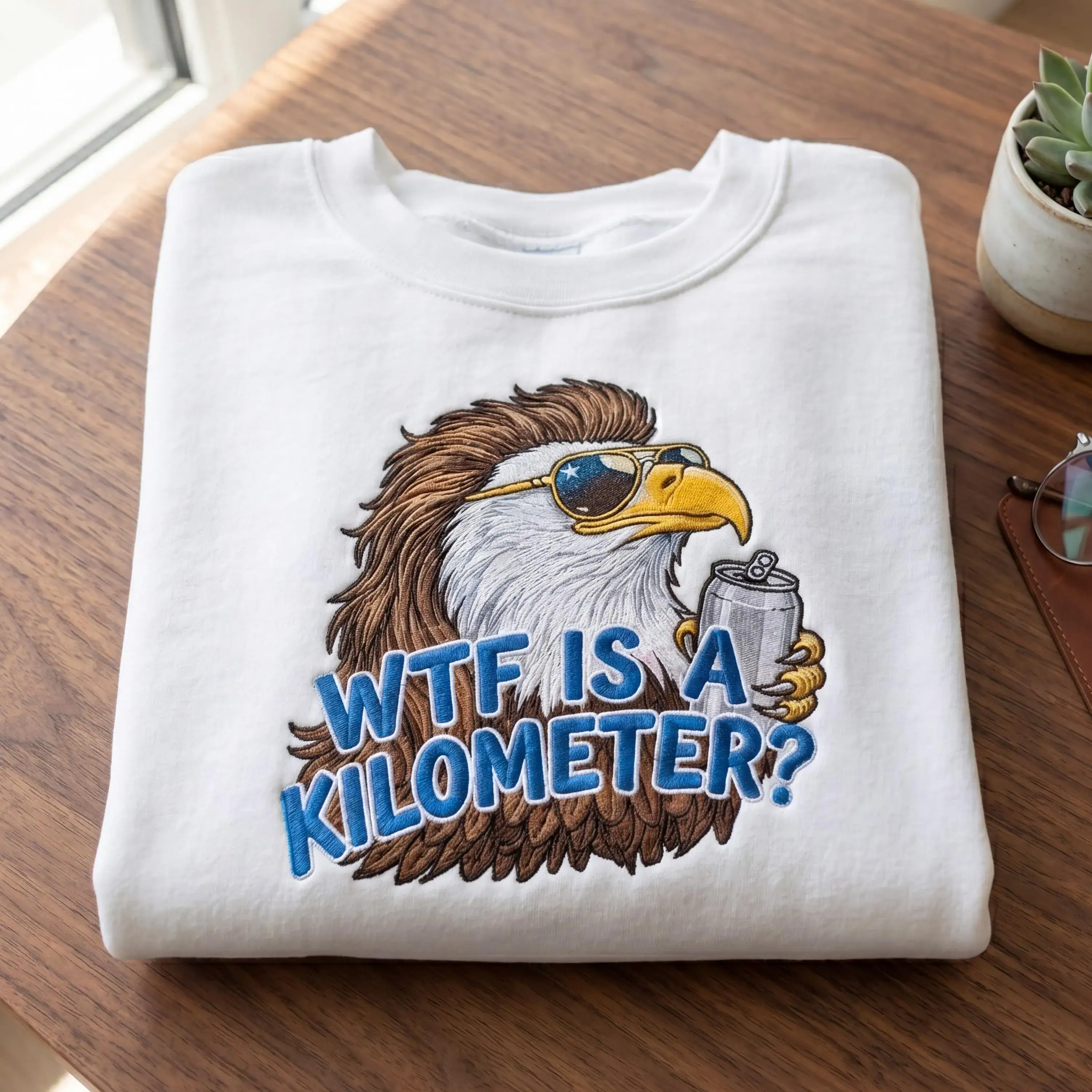 Embroidered WTF Is A Kilometer Shirt, Funny 4th of July Tee, USA 250th Anniversary Patriotic Gift, Freedom Units American Eagle Merch Tee - Image 4