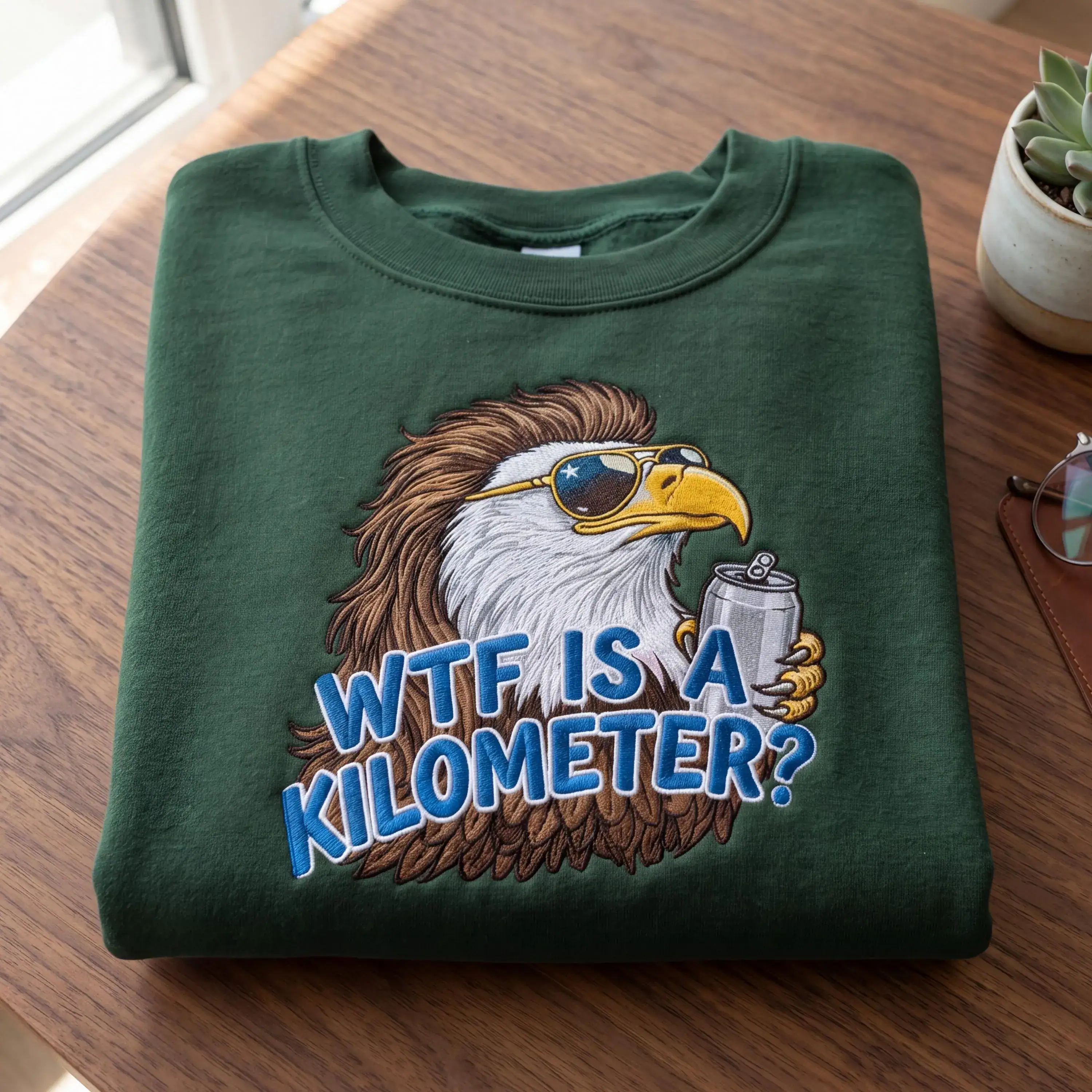 Embroidered WTF Is A Kilometer Shirt, Funny 4th of July Tee, USA 250th Anniversary Patriotic Gift, Freedom Units American Eagle Merch Tee - Image 3