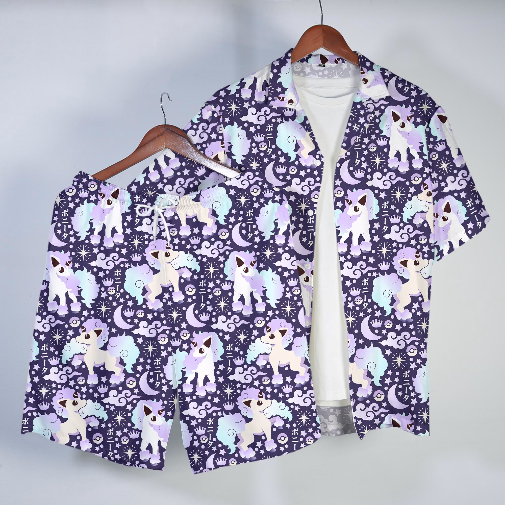 Ponyta Hawaiian Shirt Pastel Fantasy Tropical Button Up Shirt Cute Magical Horse Summer Beach Shorts Matching Set Ponyta Shirt Gifts