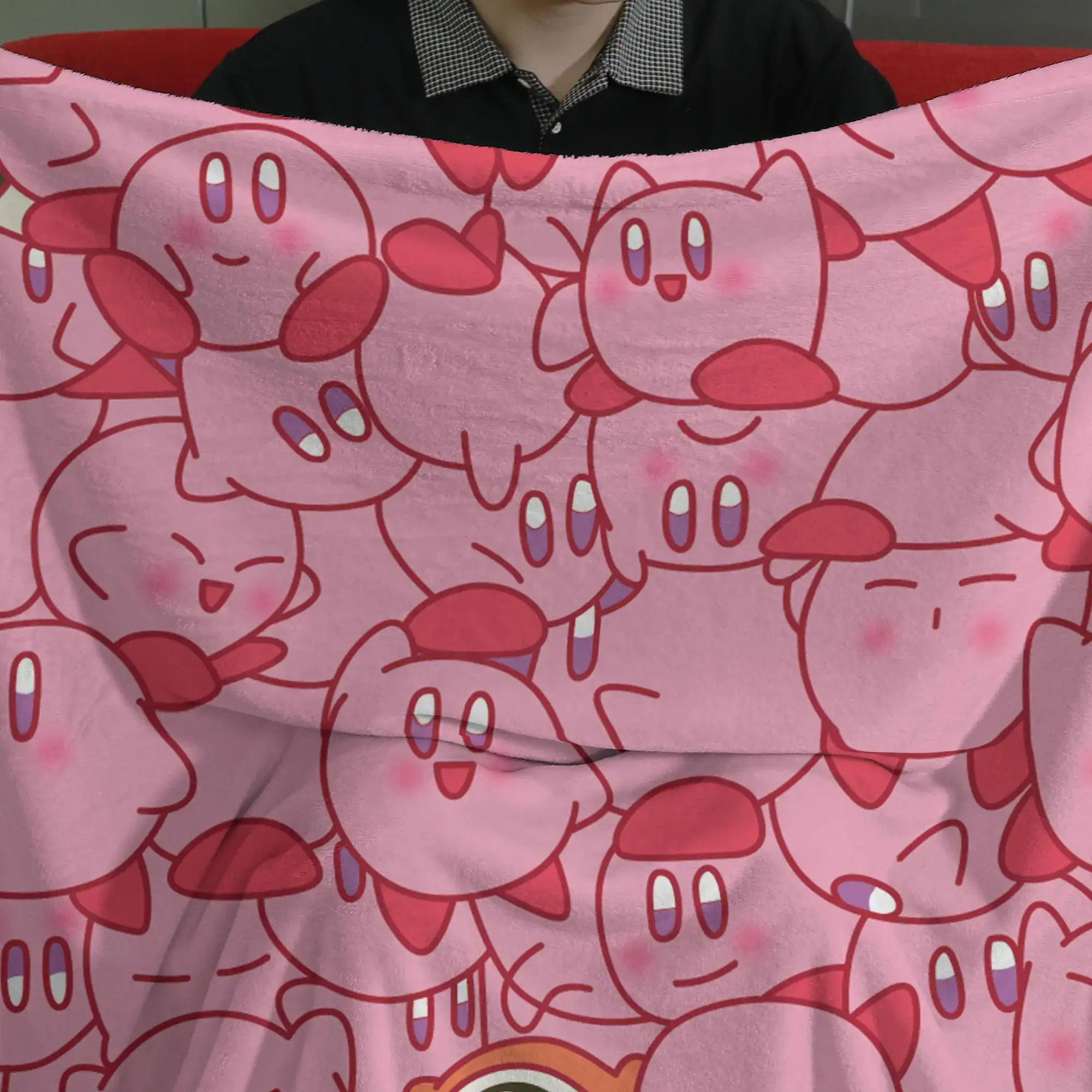 Kirby Fleece Blanket Cute Pink Character Pattern Cozy Throw Blanket Funny Family Baby Blanket Christmas Home Decor Kirby Blanket Gifts - Image 5