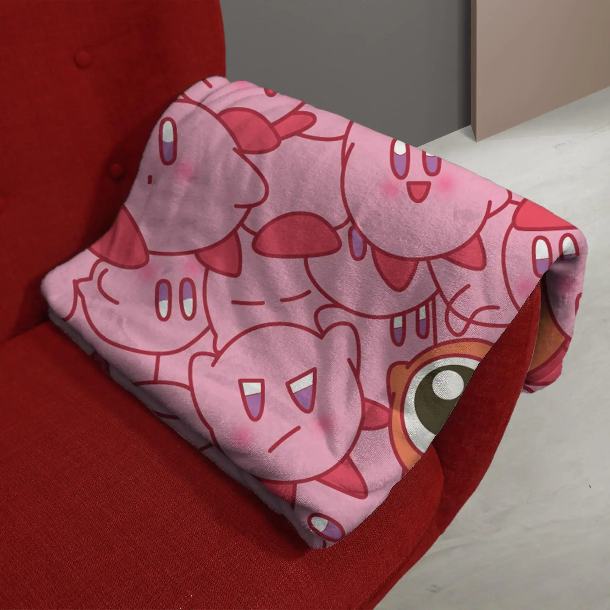Kirby Fleece Blanket Cute Pink Character Pattern Cozy Throw Blanket Funny Family Baby Blanket Christmas Home Decor Kirby Blanket Gifts - Image 3
