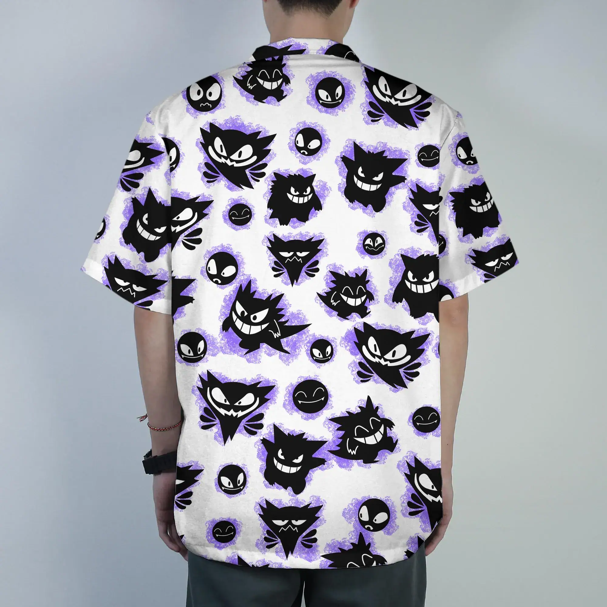 Gengar Hawaiian Shirt Tropical Button Up Shirt Funny Summer Beach Short Ghost Pattern Matching Set Unisex Outfit Gengar Shirt Gifts - Image 3