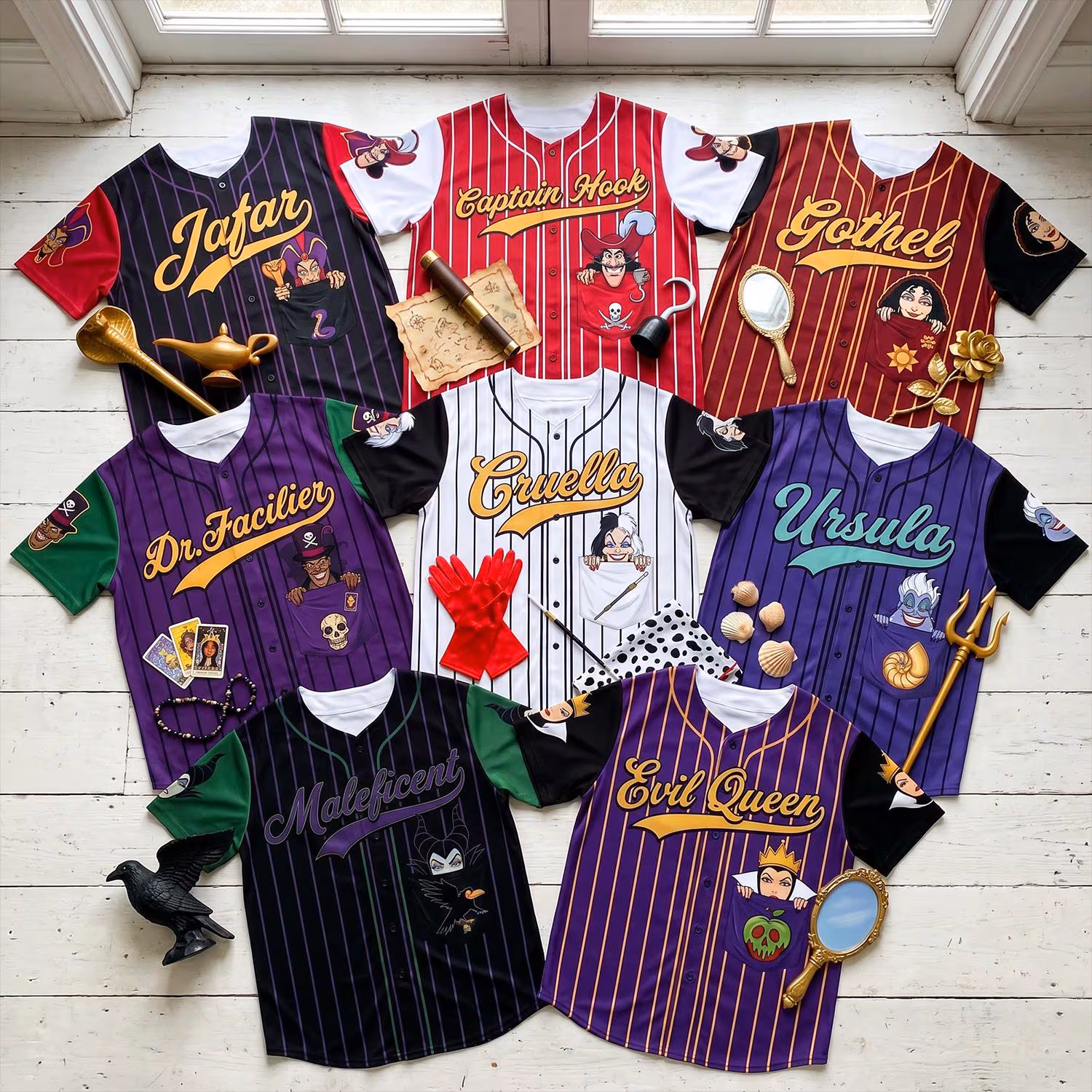 DN Villains Baseball Jersey, Maleficent Ursula Cruella Jafar Shirt, Villain Character Jersey, DN Gift for Fans