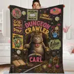 Dungeon Crawler Princess Donut And Mongo Fleece Blanket, Dungeon Crawler Carl Blanket, Fantasy Book Style Blanket, Cozy Home Gift for Gamer