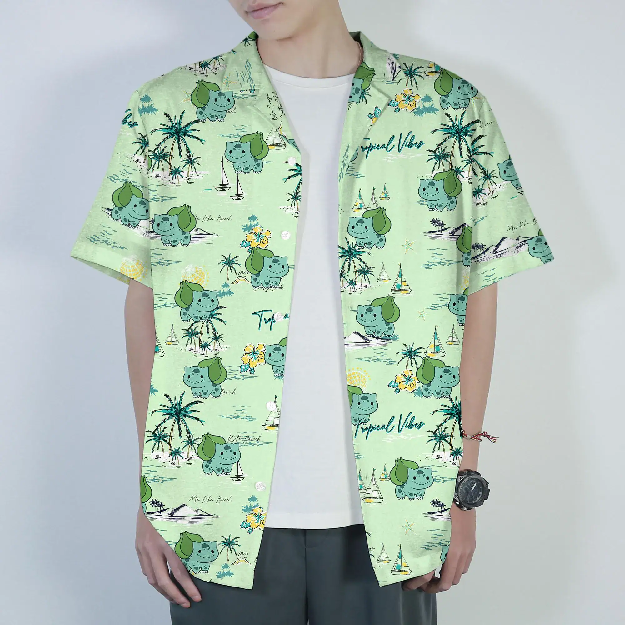 Bulbasaur Hawaiian Shirt Tropical Button Up Shirt Cute Summer Beach Short Matching Set Unisex Outfit Bulbasaur Shirt Gifts - Image 2