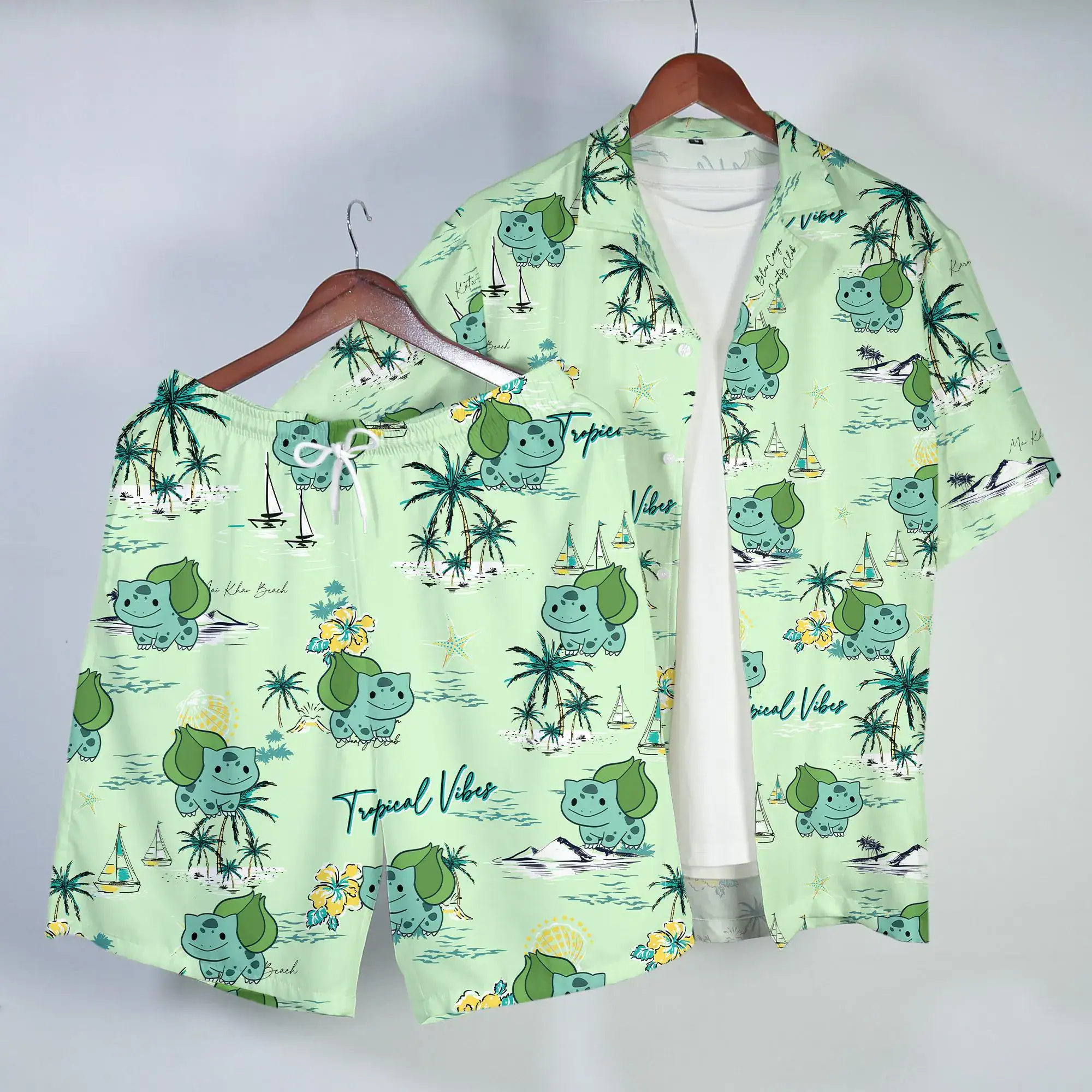 Bulbasaur Hawaiian Shirt Tropical Button Up Shirt Cute Summer Beach Short Matching Set Unisex Outfit Bulbasaur Shirt Gifts