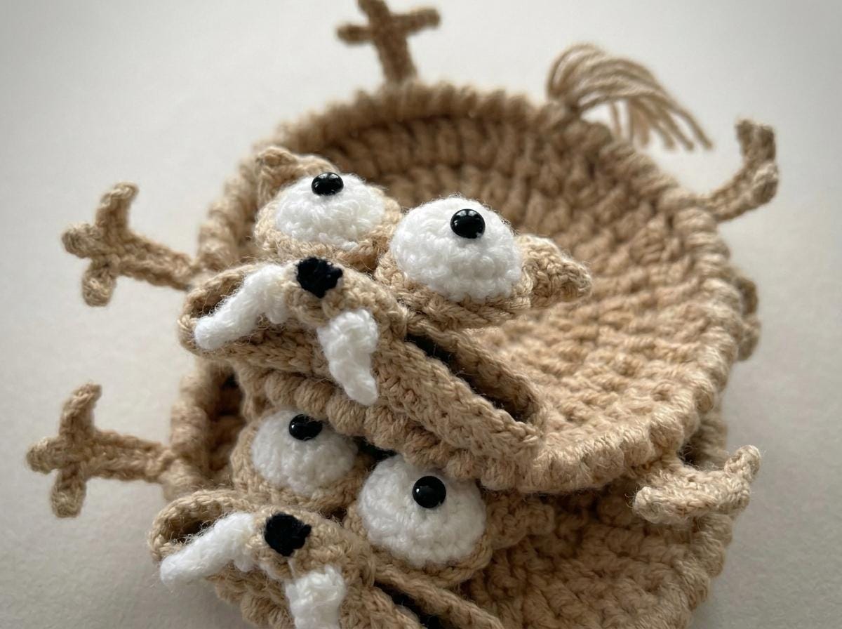 il_fullxfull.8060261030_d228.jpg Crochet Animal Coaster Pattern, Funny Mug Rug, Desk Decor (PDF Pattern) - Image 1