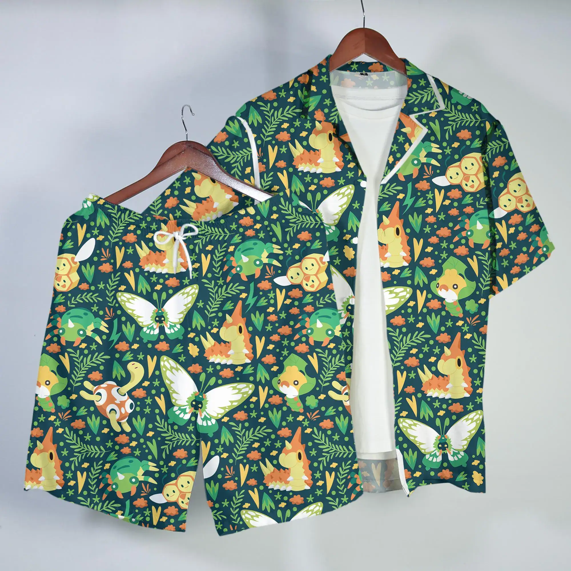 Shuckle Butterfree Hawaiian Shirt Cute Forest Tropical Button Up Shirt Summer Beach Short Matching Set Unisex Outfit Shuckle Shirt Gifts