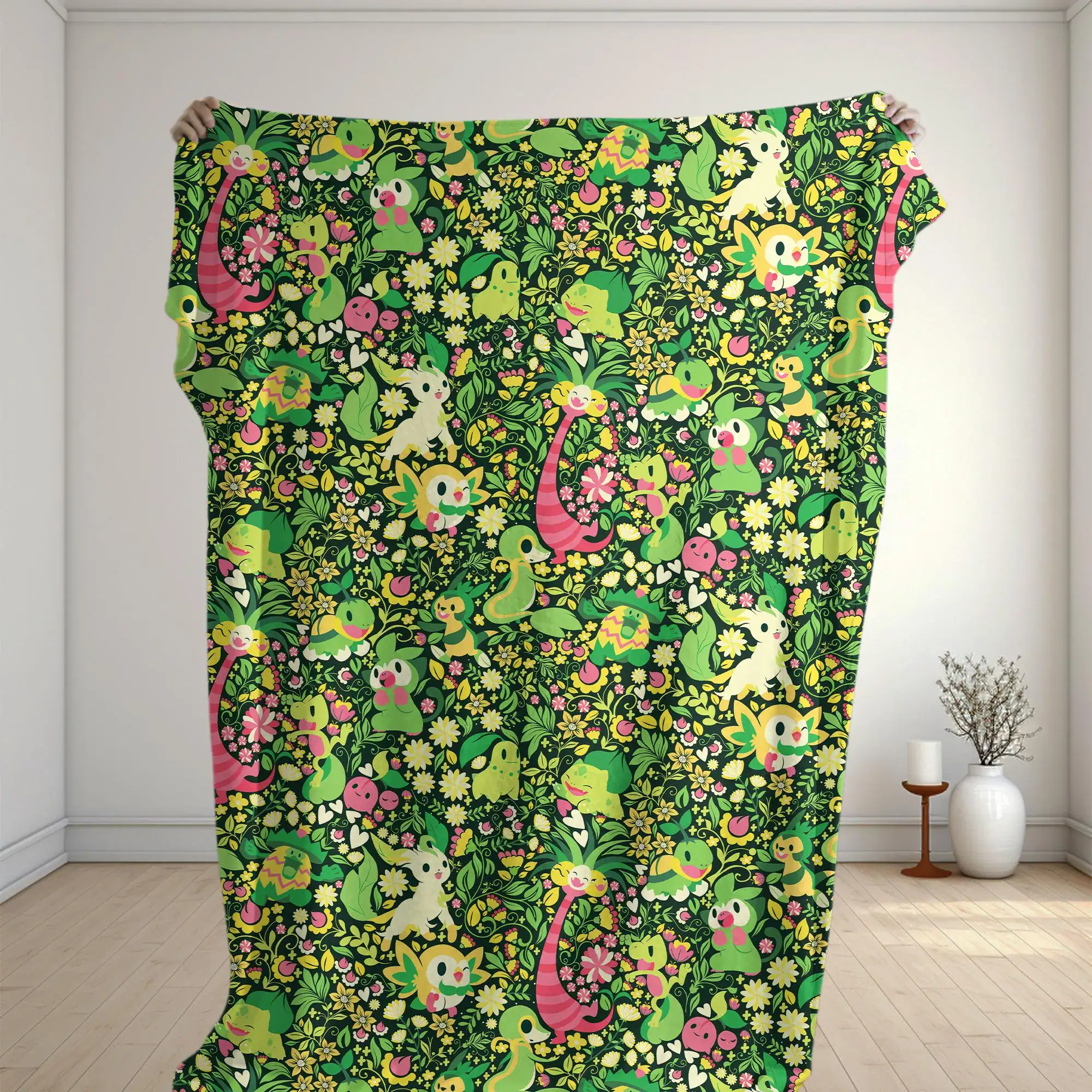 Bulbasaur Leafeon Fleece Blanket Forest Pattern Cozy Throw Blanket Funny Family Baby Blanket Christmas Home Decor Bulbasaur Blanket Gifts