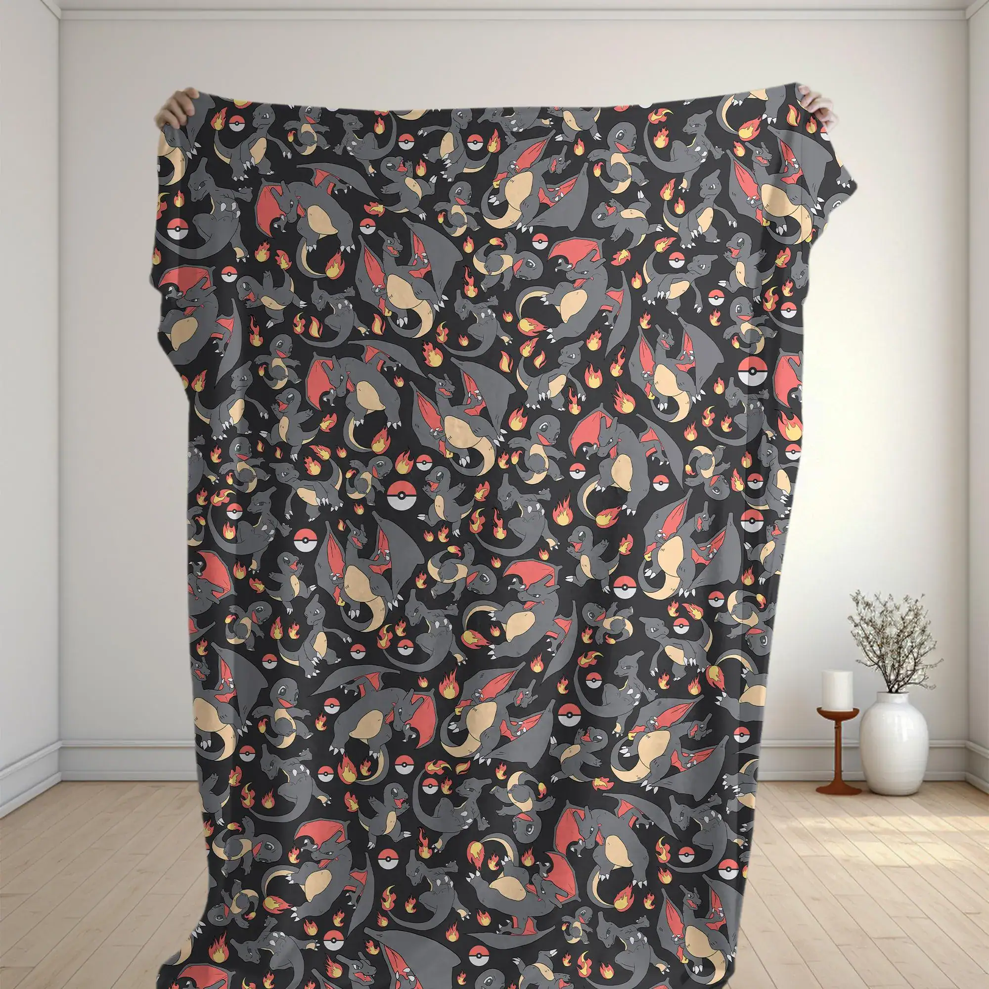 Charizard Fleece Blanket Fire Dragon Pattern Cozy Throw Blanket Funny Family Baby Blanket Christmas Home Decor Mega Charizard Blanket Gifts