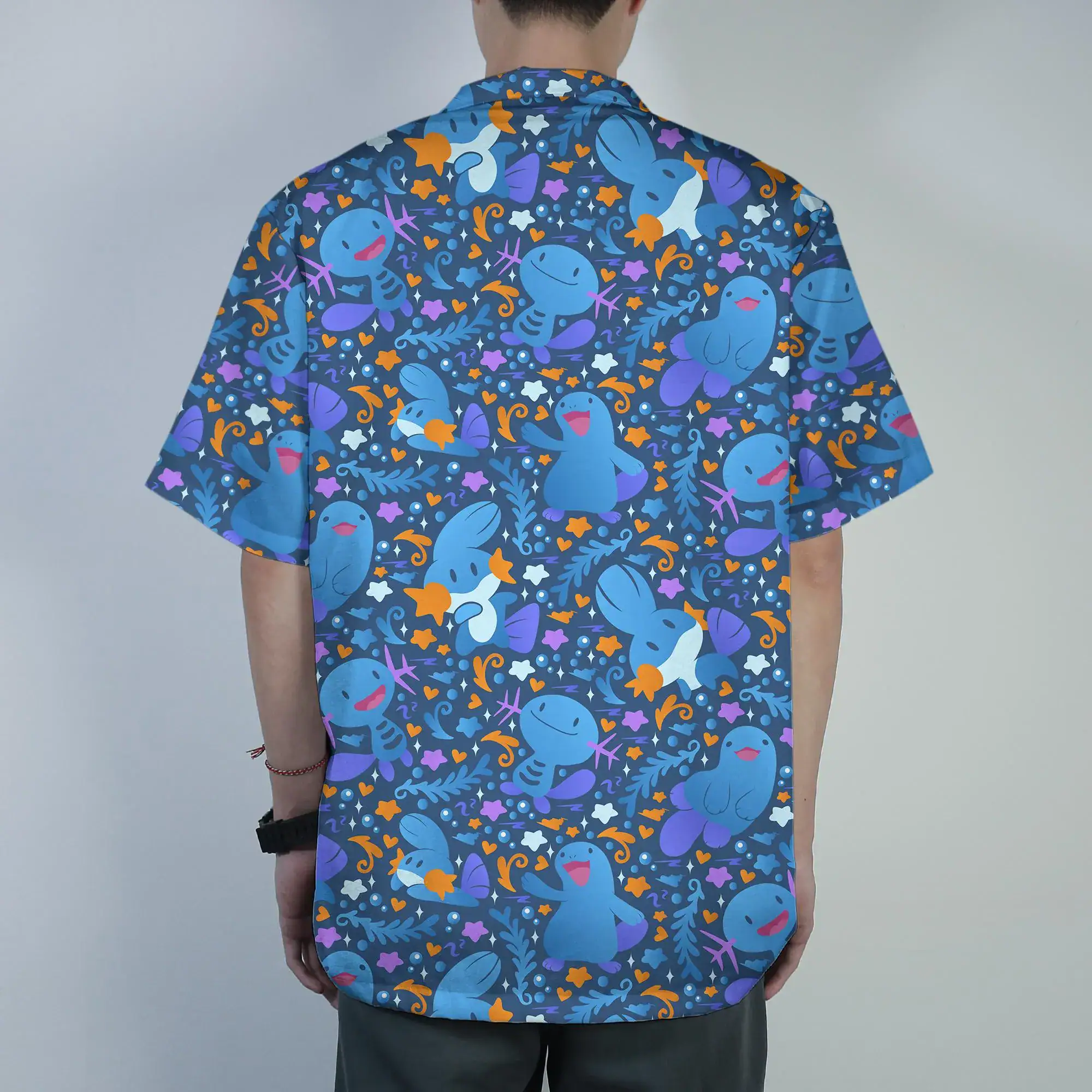 Wooper Quagsire Hawaiian Shirt Tropical Button Up Shirt Cute Water Pattern Summer Beach Shorts Matching Set Unisex Outfit Wooper Shirt Gifts - Image 3