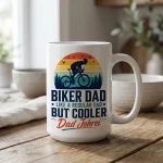 Biker Dad Mug, Personalized Cycling Dad Gift, Funny Father’s Day Coffee Cup, Cool Bicycle Dad Birthday Gift