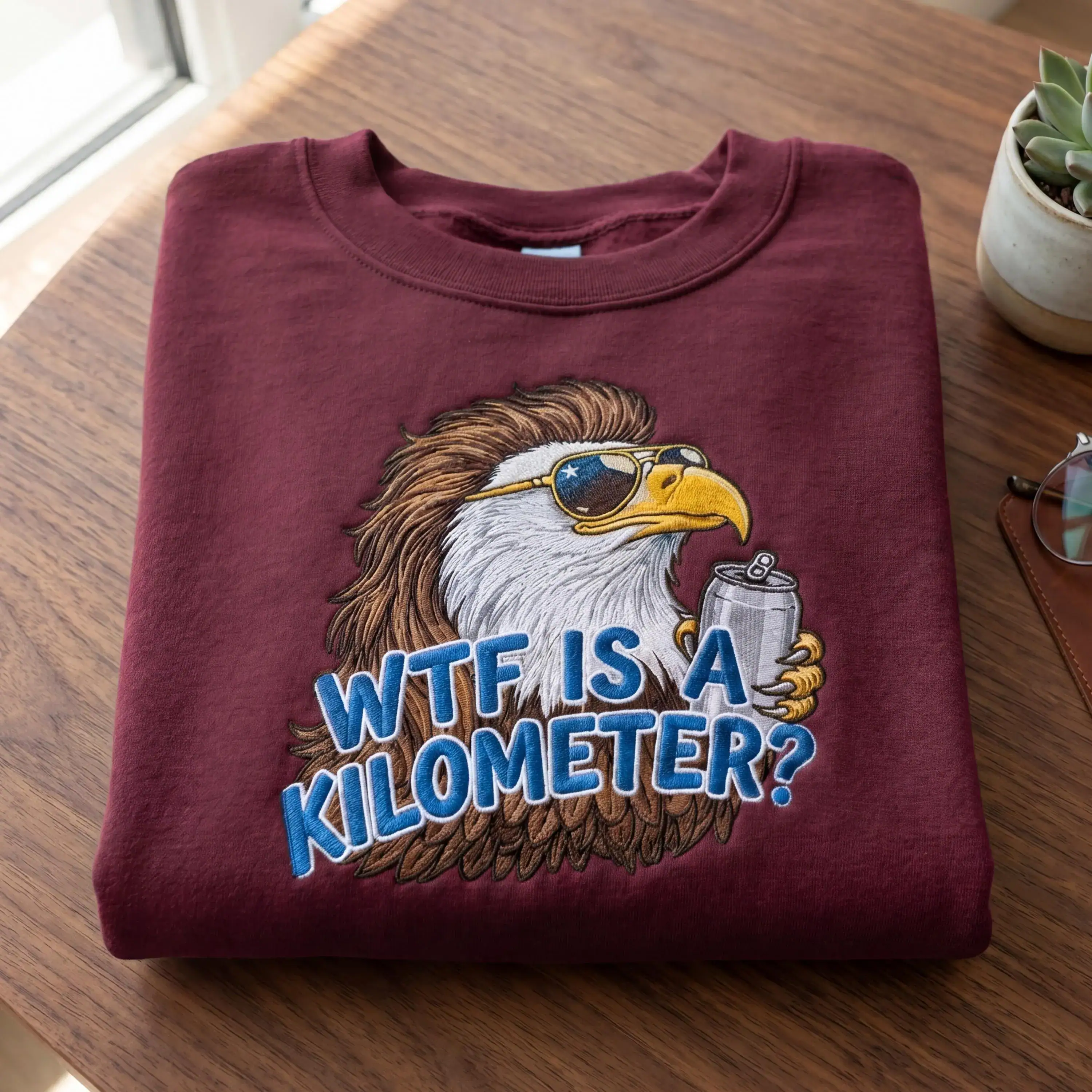 Embroidered WTF Is A Kilometer Shirt, Funny 4th of July Tee, USA 250th Anniversary Patriotic Gift, Freedom Units American Eagle Merch Tee - Image 2