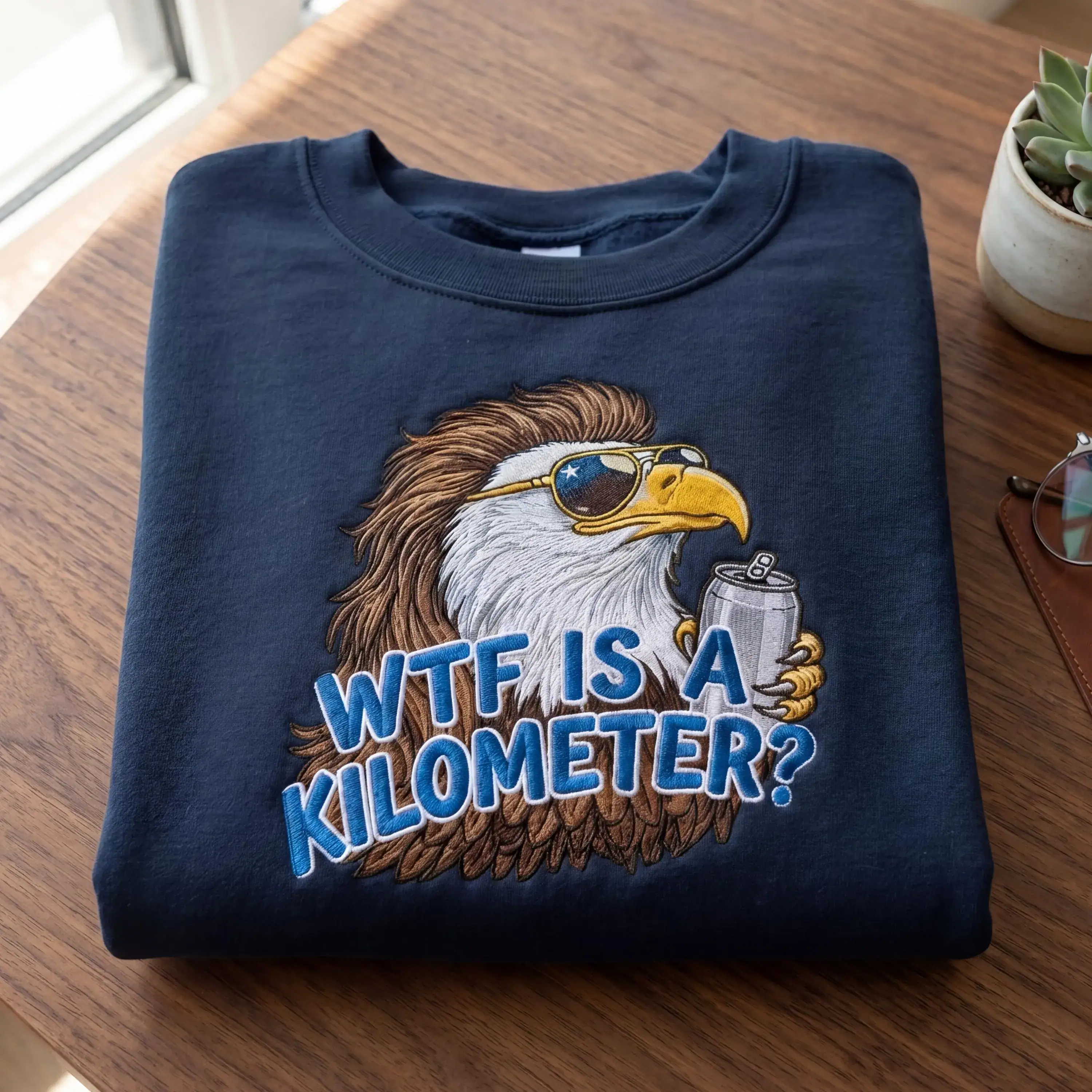 Embroidered WTF Is A Kilometer Shirt, Funny 4th of July Tee, USA 250th Anniversary Patriotic Gift, Freedom Units American Eagle Merch Tee