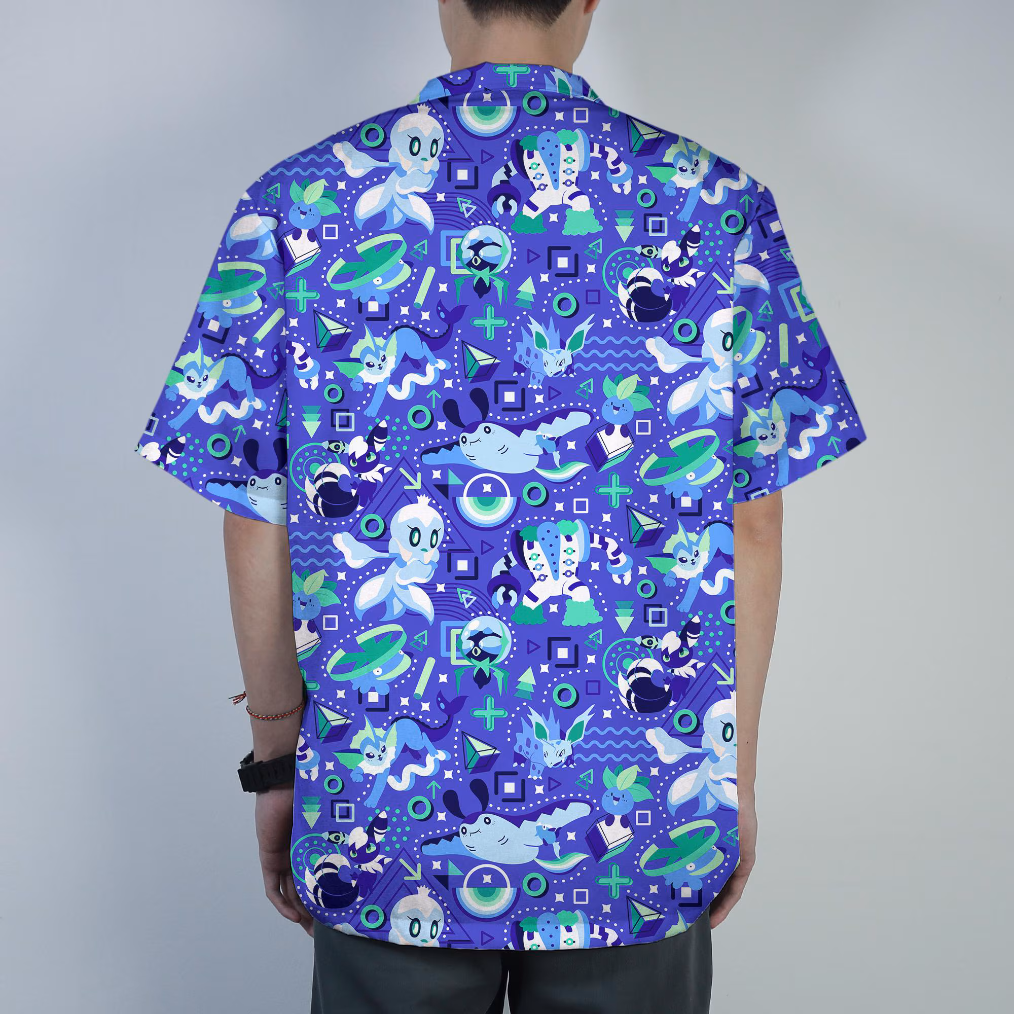 Vaporeon Oddish Hawaiian Shirt Tropical Button Up Shirt Cute Summer Beach Shorts Matching Set Ocean Unisex Outfit Vaporeon Shirt Gifts - Image 3