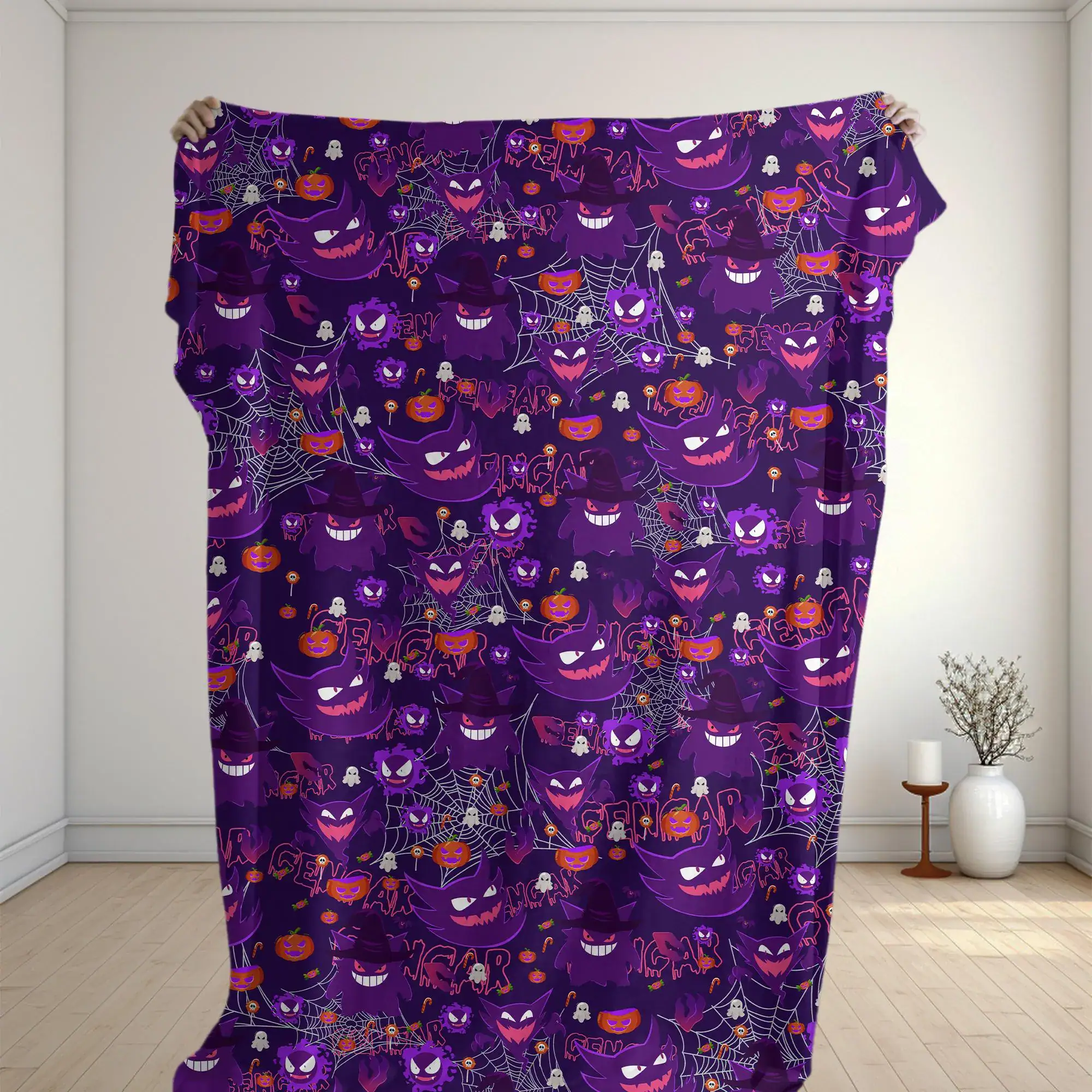 Gengar Fleece Blanket Spooky Halloween Pattern Cozy Throw Blanket Funny Family Baby Blanket Christmas Home Decor Gengar Blanket Gifts