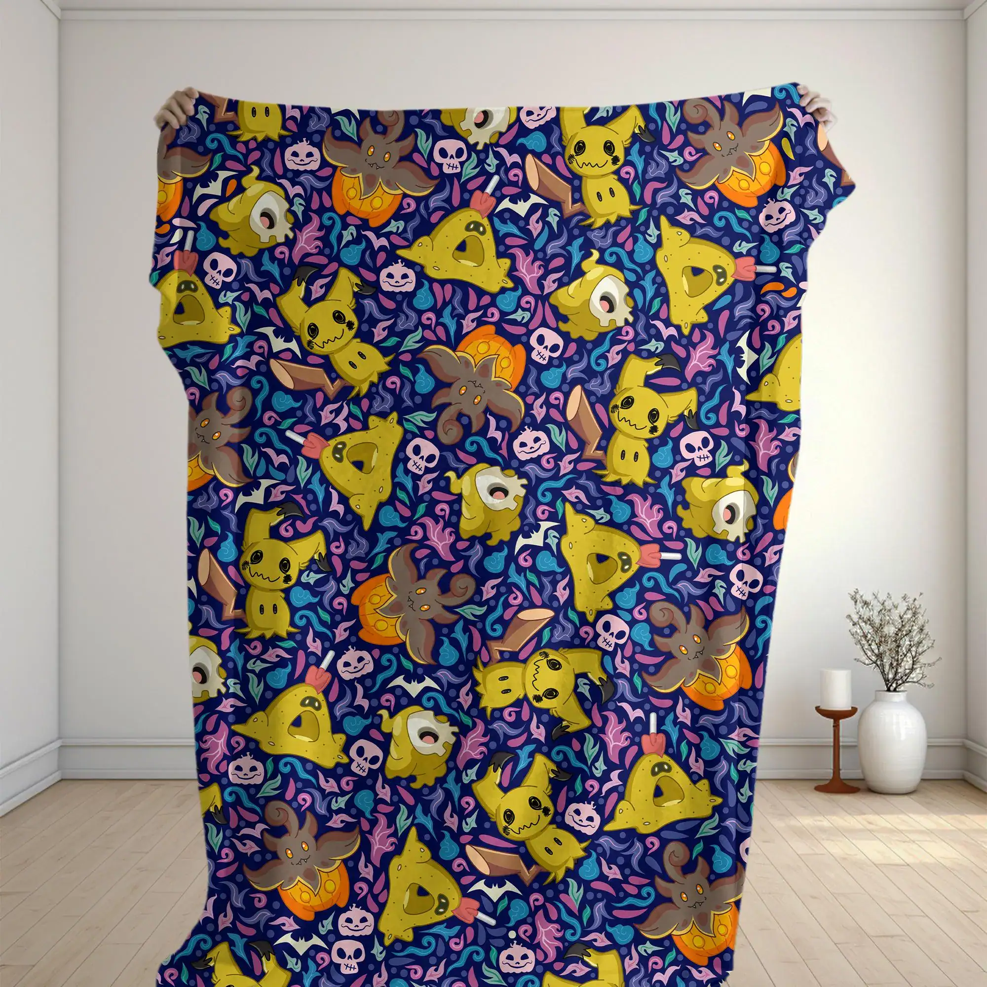 Mimikyu Fleece Blanket Spooky Halloween Ghost Pattern Cozy Throw Blanket Cute Family Baby Blanket Christmas Home Decor Mimikyu Blanket Gifts