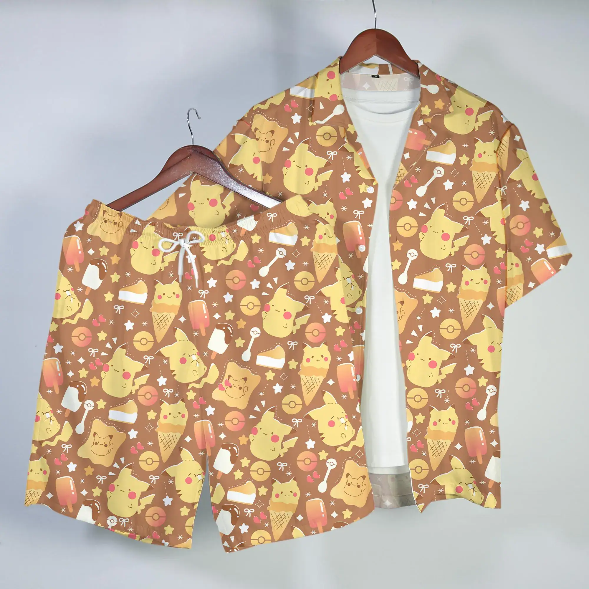 Pikachu Hawaiian Shirt Button Up Shirt Cute Summer Beach Short Kawaii Vacation Outfit Matching Set Unisex Pikachu Shirt Gifts