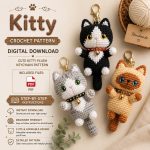Kitty Crochet Pattern PDF, Cat Keychain Amigurumi Pattern, Cute Plush Cat Keyring, Beginner Crochet Tutorial,  Digital Download