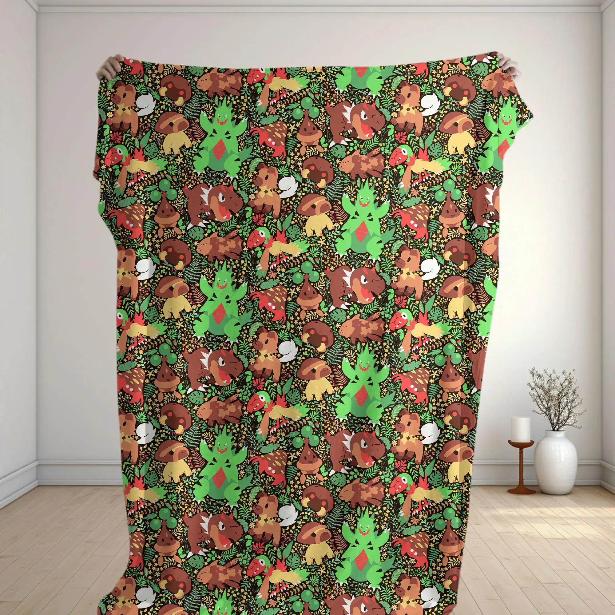 Archen Tyranitar Fleece Blanket Prehistoric Forest Pattern Cozy Throw Blanket Dinosaur Family Baby Blanket Christmas Home Decor Archen Gifts