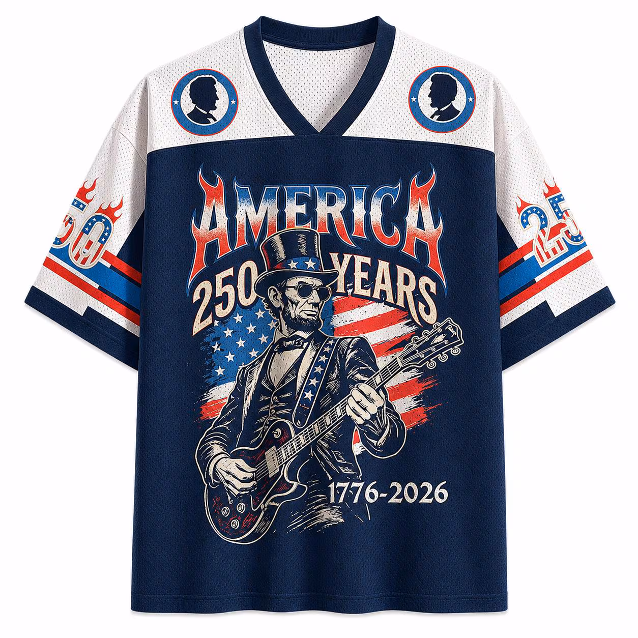 America 250 Years Patriotic Guitar Jersey, Vintage USA Independence Day Football Shirt, Retro Rock American 1776-2026 Tee