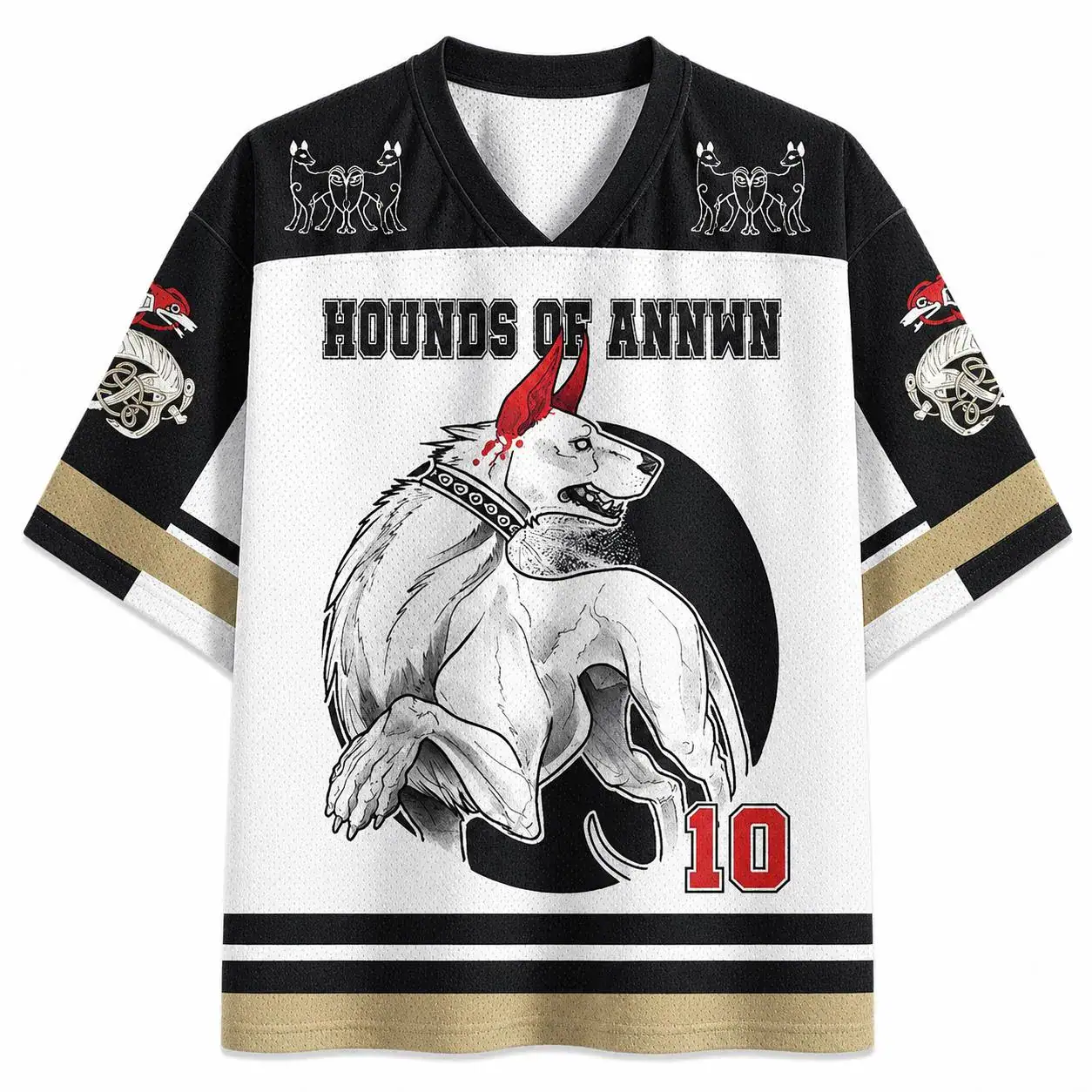Hounds of Annwn Mythology Football Jersey, Celtic Underworld Wolf Shirt, Gothic Fantasy Sports Tee, Dark Folklore Streetwear