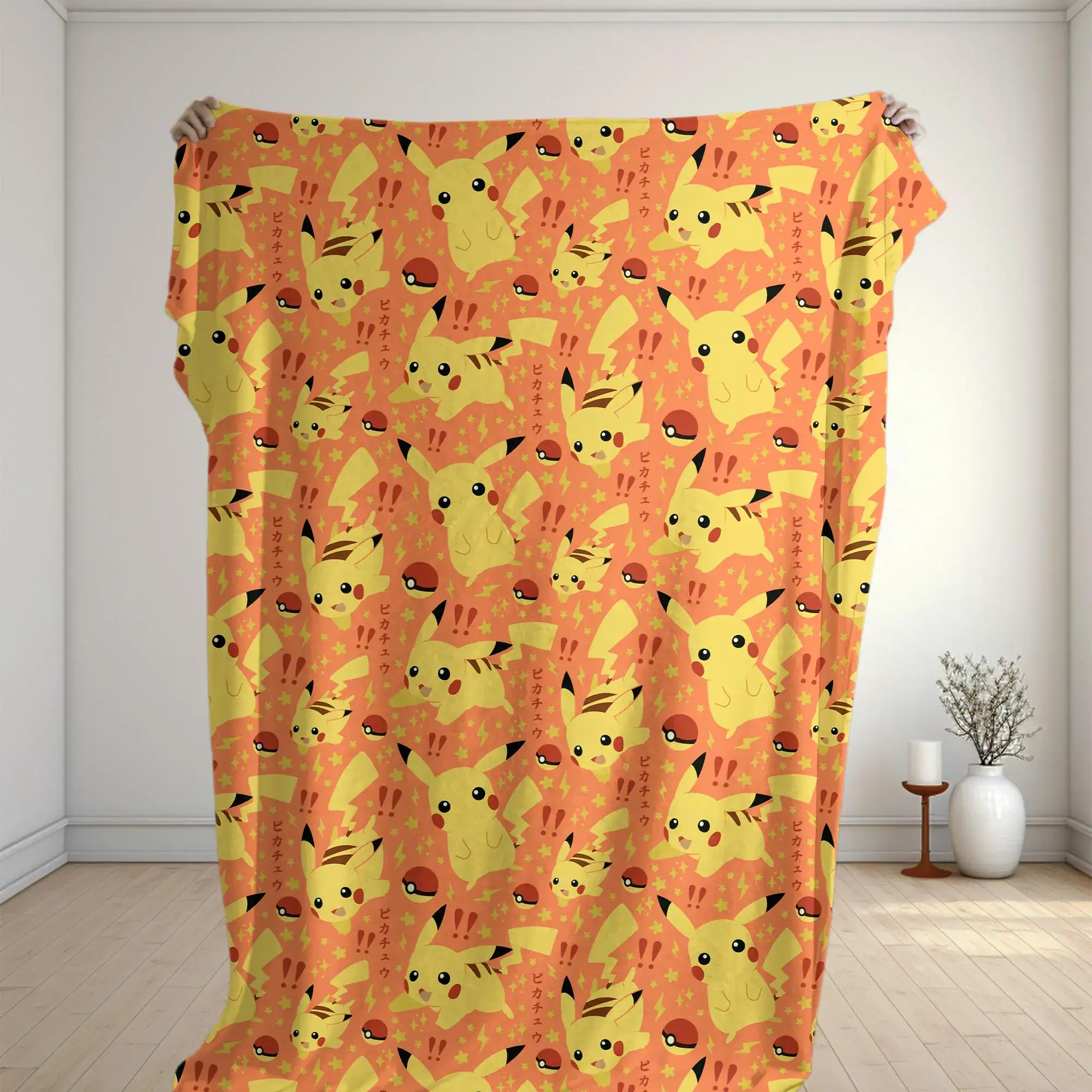Pikachu Fleece Blanket Cute Electric Pattern Cozy Throw Blanket Funny Family Baby Blanket Kawaii Christmas Home Decor Pikachu Blanket Gifts
