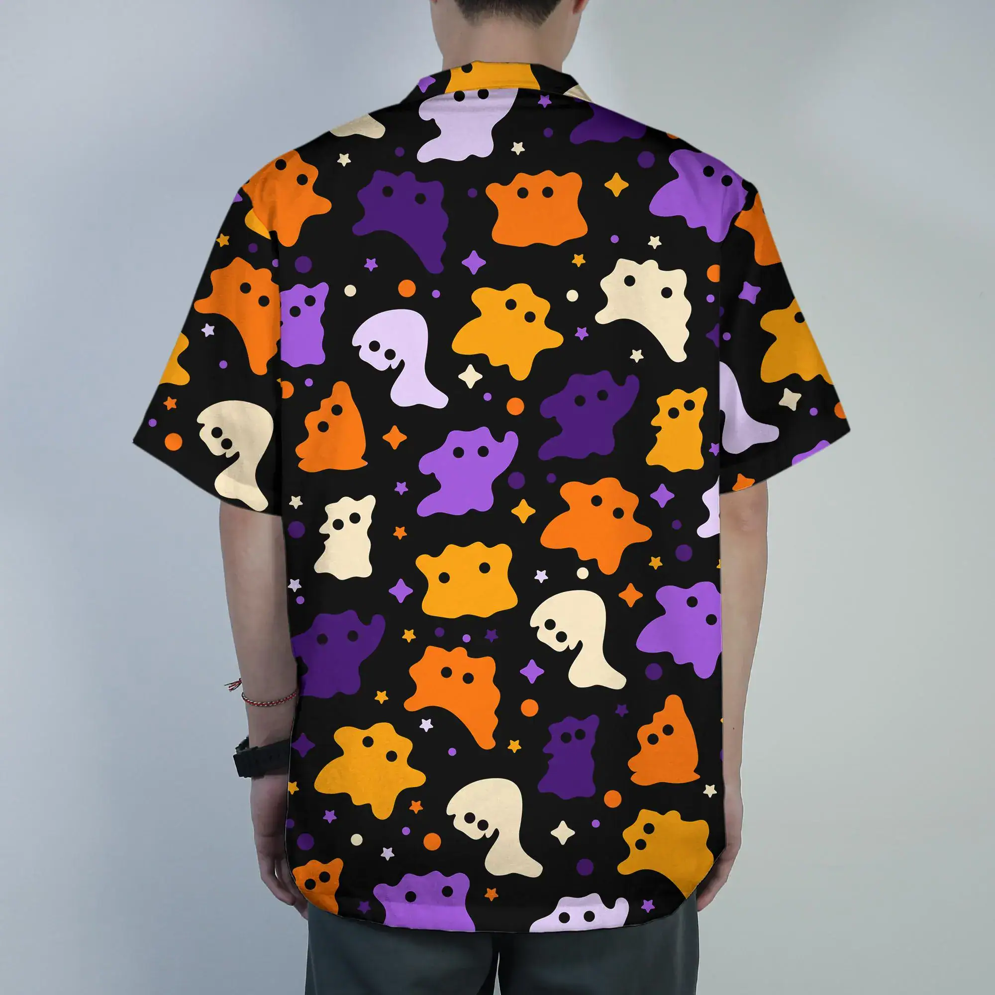 Ditto Hawaiian Shirt Cute Ghost Pattern Tropical Button Up Shirt Spooky Summer Beach Halloween Matching Set Unisex Outfit Ditto Shirt Gifts - Image 3