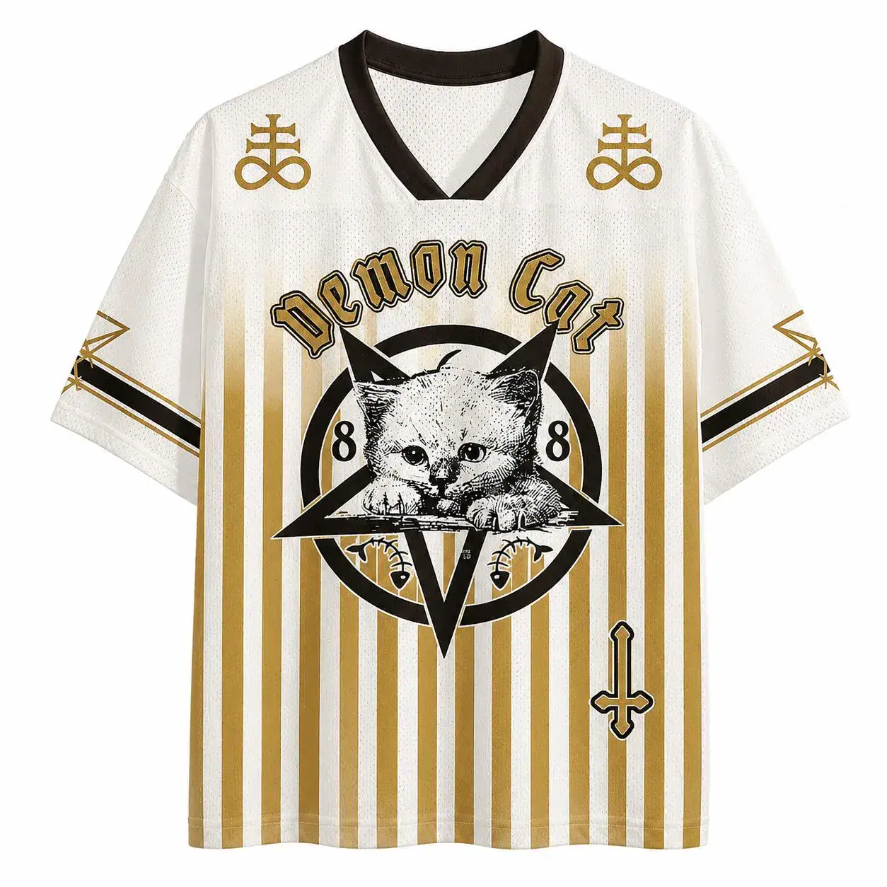 Demon Cat Oversized Jersey – Gothic Kitten Streetwear Shirt, Dark Aesthetic Graphic Sports Tee