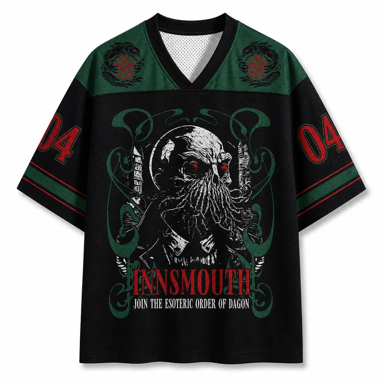 Dark Horror Oversized Jersey Shirt – Gothic Lovecraft Streetwear Graphic Tee