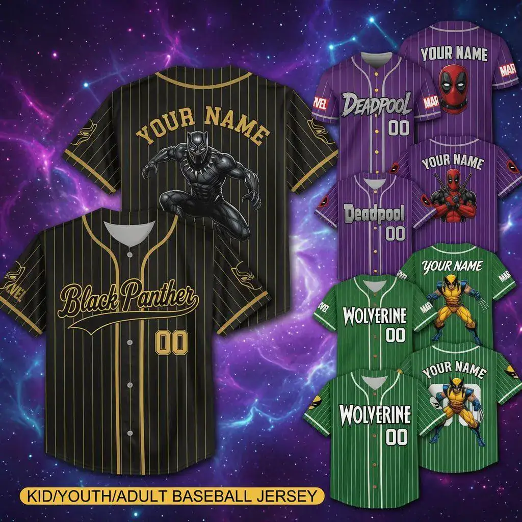 Custom Comic Hero Baseball Jersey, Personalized Name Number Shirt, Kids Youth Adult Button Down Sports Fan Gift
