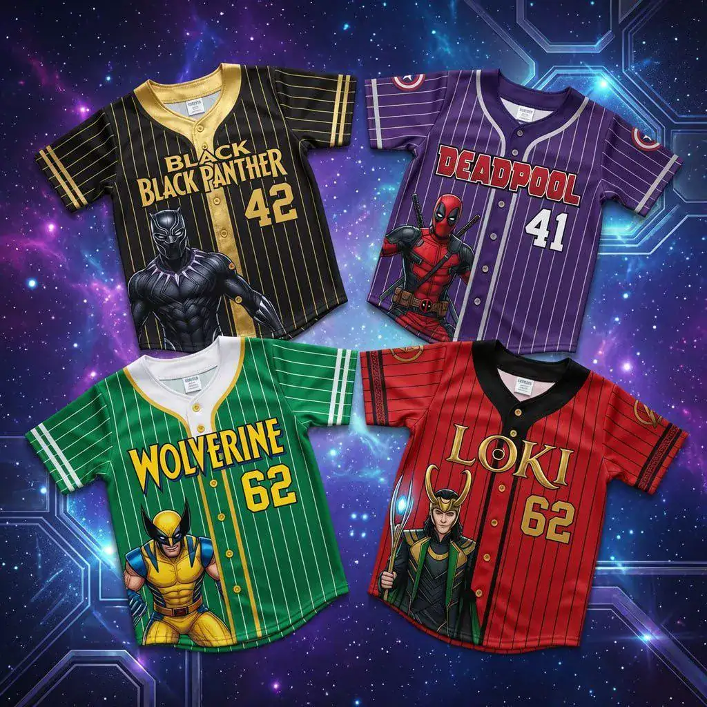 Custom Comic Hero Baseball Jersey, Kids Youth Adult Button Down Sports Shirt, Personalized Name Number Fan Gift