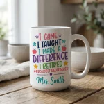 Personalized Retired Teacher Mug, Coworker Retirement Mug, Retirement Gifts for Retired Teacher, Happy Retirement Coffee Cup