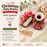 Christmas Baby Booties Crochet Pattern PDF, Baby Booties Crochet Pattern, Christmas Crochet Baby Shoes, Newborn Booties, Digital Download