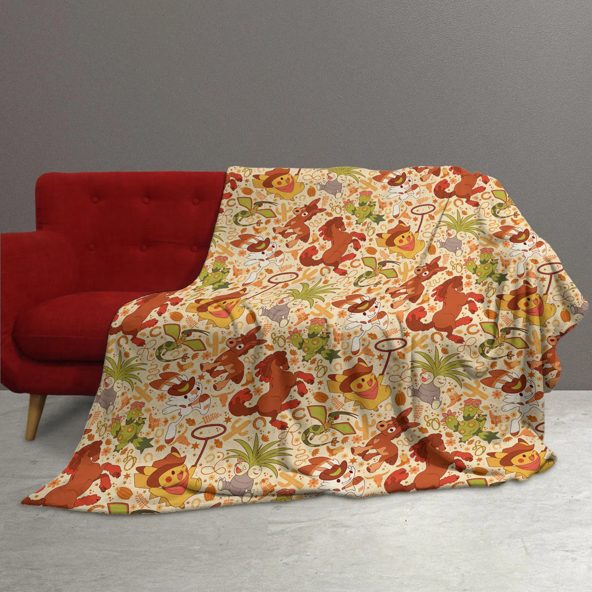 Pikachu Scorbunny Fleece Blanket Cute Western Cowboy Cozy Throw Blanket Funny Family Baby Blanket Christmas Home Decor Pikachu Blanket Gifts - Image 2