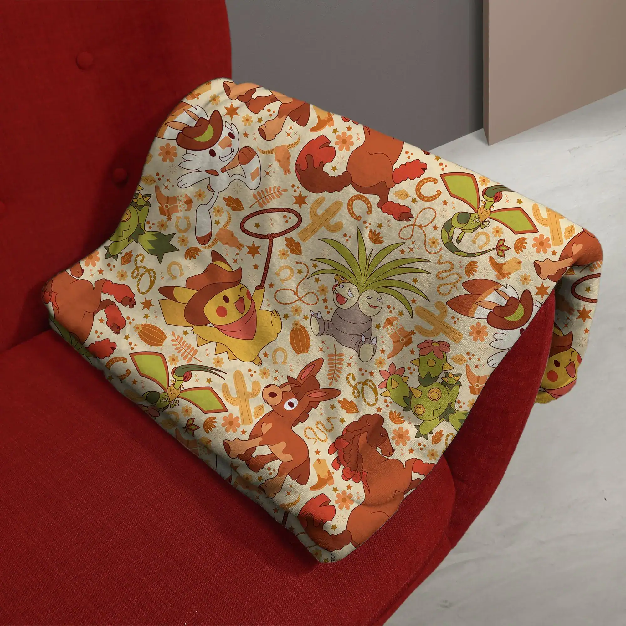 Pikachu Scorbunny Fleece Blanket Cute Western Cowboy Cozy Throw Blanket Funny Family Baby Blanket Christmas Home Decor Pikachu Blanket Gifts - Image 5