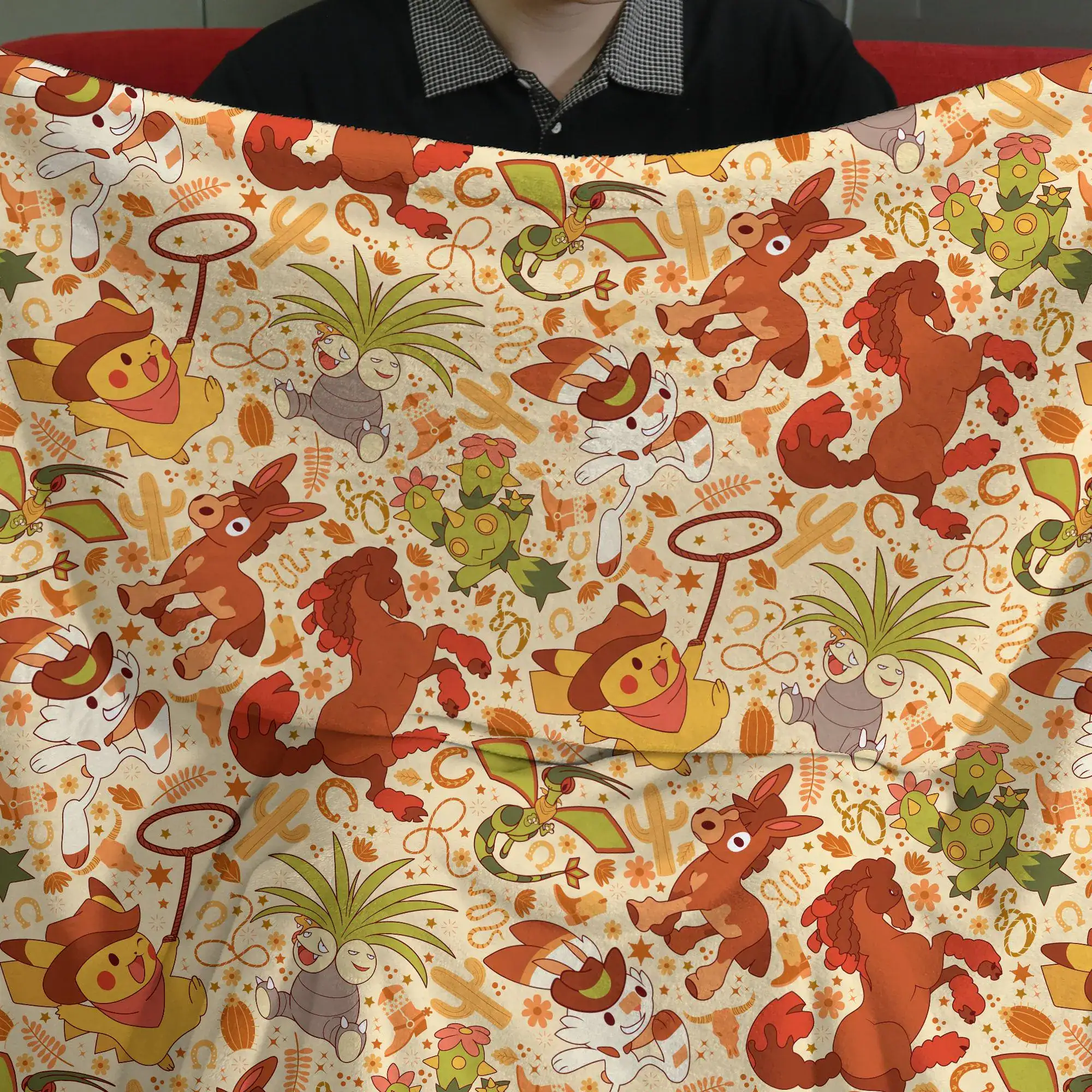 Pikachu Scorbunny Fleece Blanket Cute Western Cowboy Cozy Throw Blanket Funny Family Baby Blanket Christmas Home Decor Pikachu Blanket Gifts - Image 3