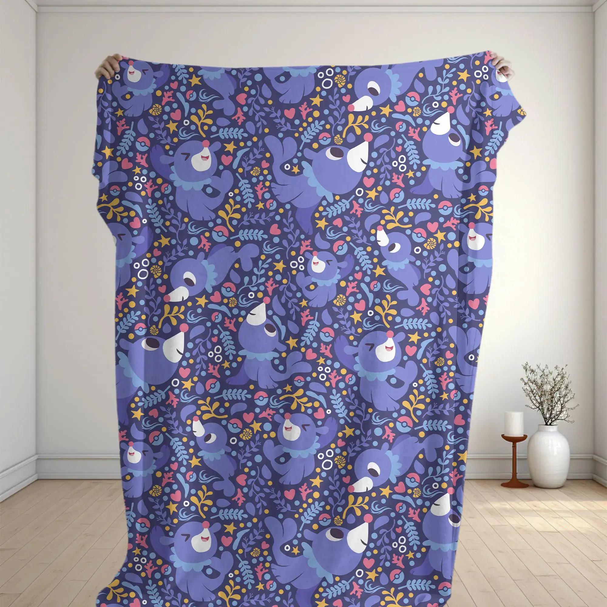 Popplio Fleece Blanket Cute Ocean Pattern Cozy Throw Blanket Funny Family Baby Blanket Christmas Home Decor Popplio Blanket Gifts