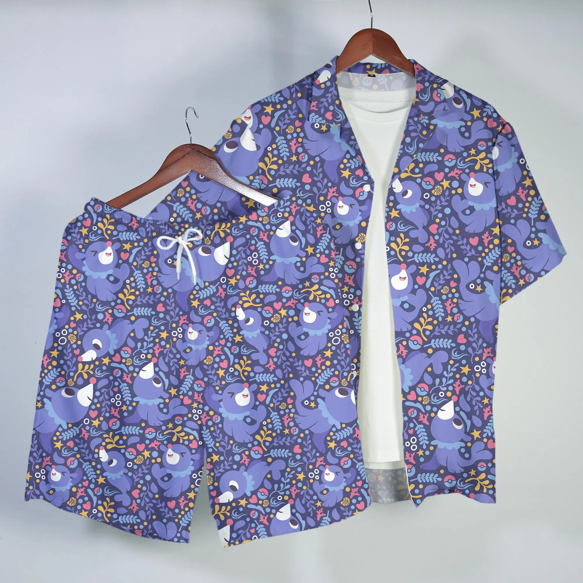Popplio Hawaiian Shirt Tropical Button Up Shirt Cute Ocean Summer Beach Short Outfit Matching Set Unisex Vacation Wear Popplio Shirt Gifts
